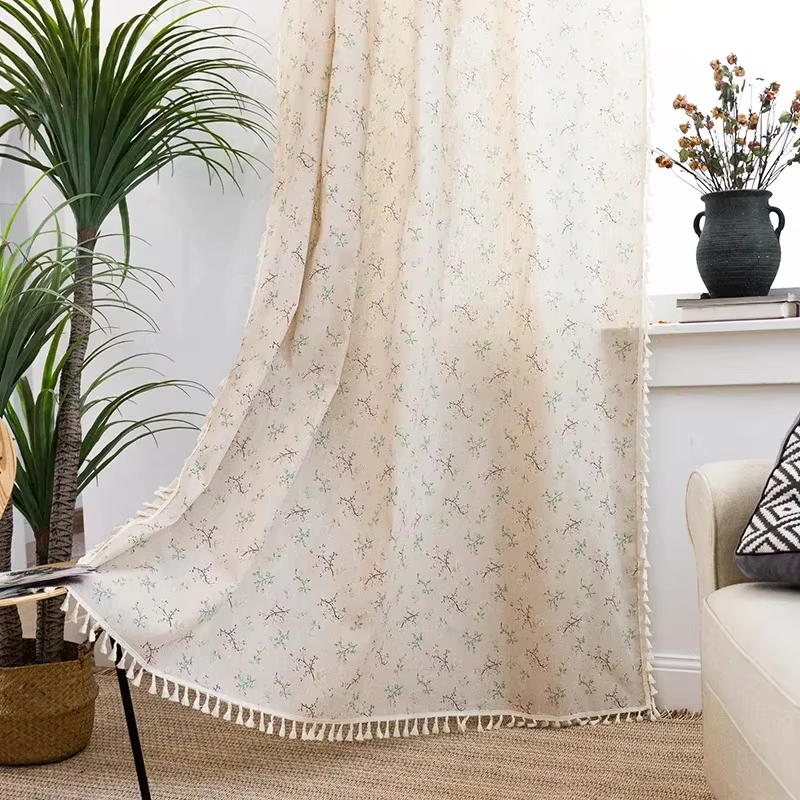 Rideaux floraux en mélange polyester-coton, draperies vintage pour cuisine, salon, chambre à coucher