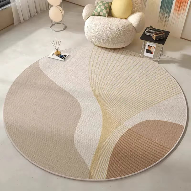 VIKAMA Tapis rond minimaliste moderne - Tapis de canapé de salon résistant aux taches et antidérapan