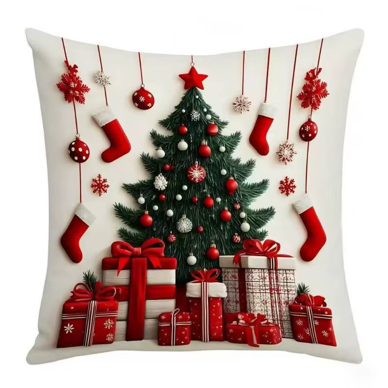 Taie d'oreiller de noël en lin, 45cm, dessin animé, père noël, bonhomme de neige, élan, housse de co