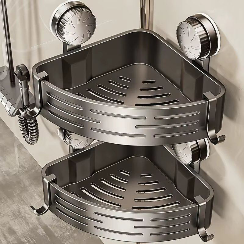 Support de salle de bain à ventouse peu encombrant, avec cadre triangulaire robuste et tige à croche