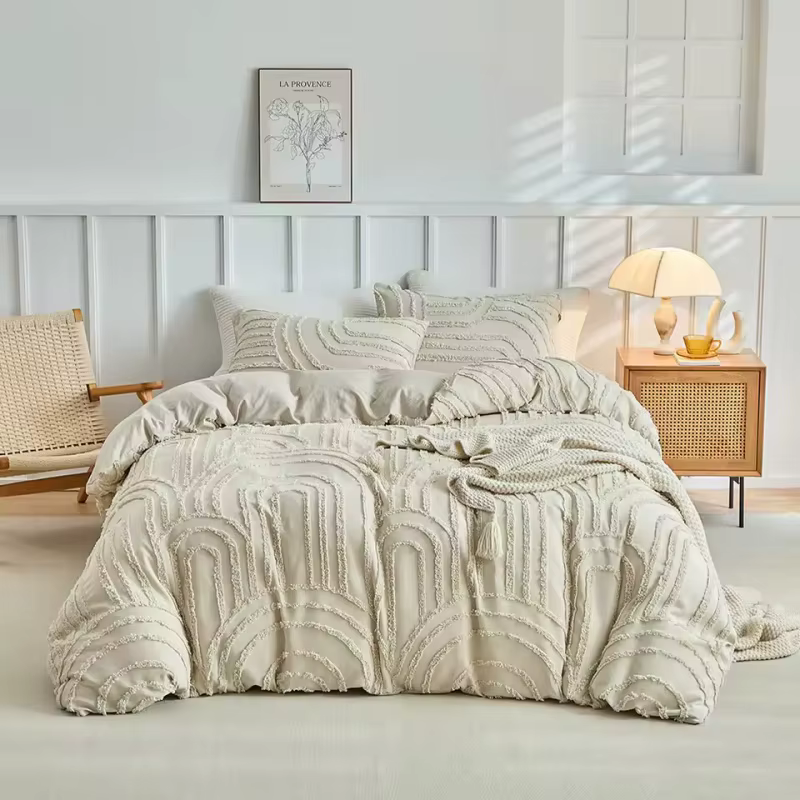 Ensemble de housse de couette en arc touffeté kaki, housse de couette géométrique en Polyester doux 