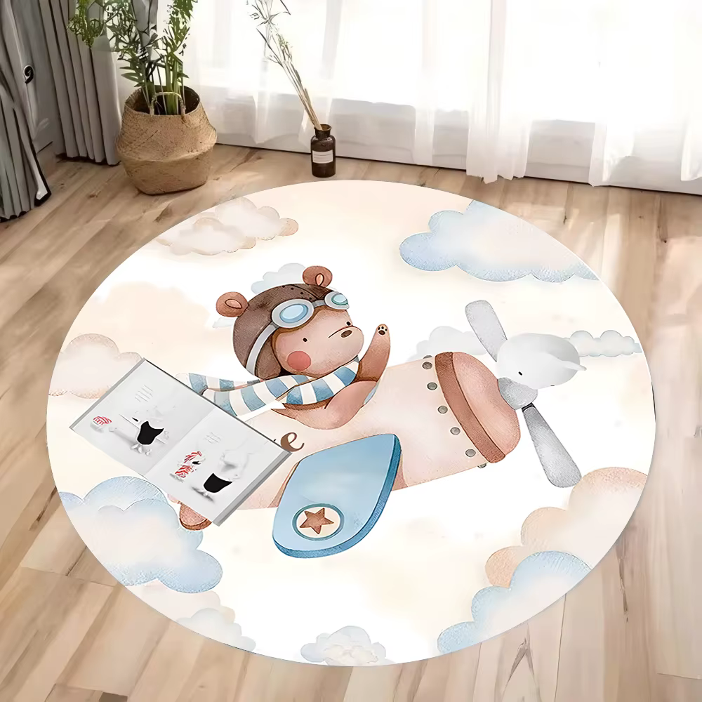 Tapis rond à motif de pilote d'ours, tapis de Style enfant, antidérapant, résistant aux taches, Dura