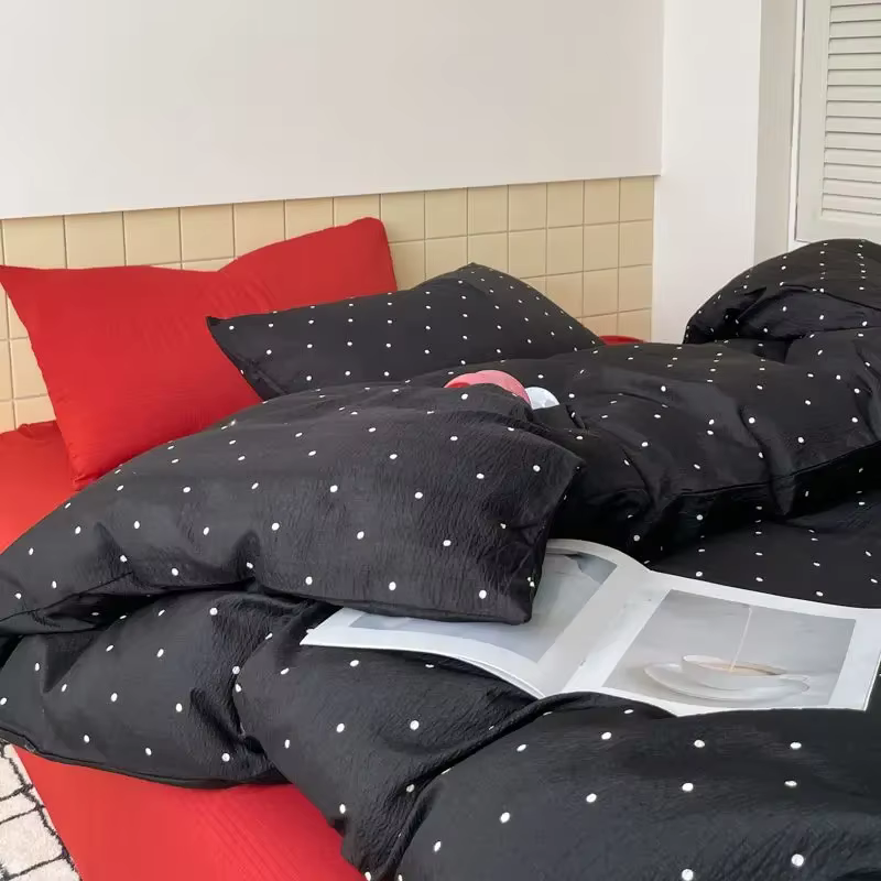 Ensemble de literie à pois, housse de couette avec drap-housse, couleur bleu rouge, pour décoration 