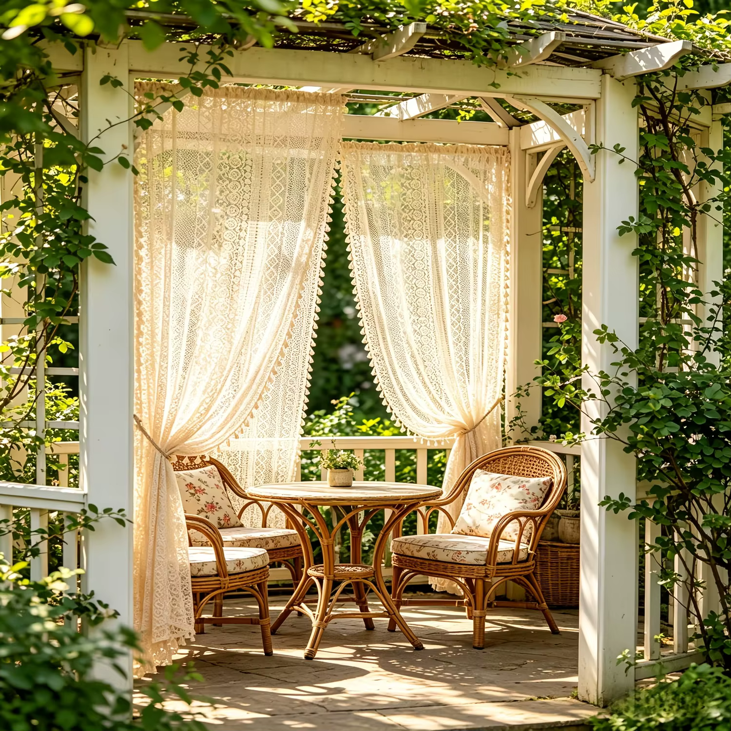 1 rideau de pavillon de jardin style bohème, rideau transparent en dentelle avec franges, rideau de 