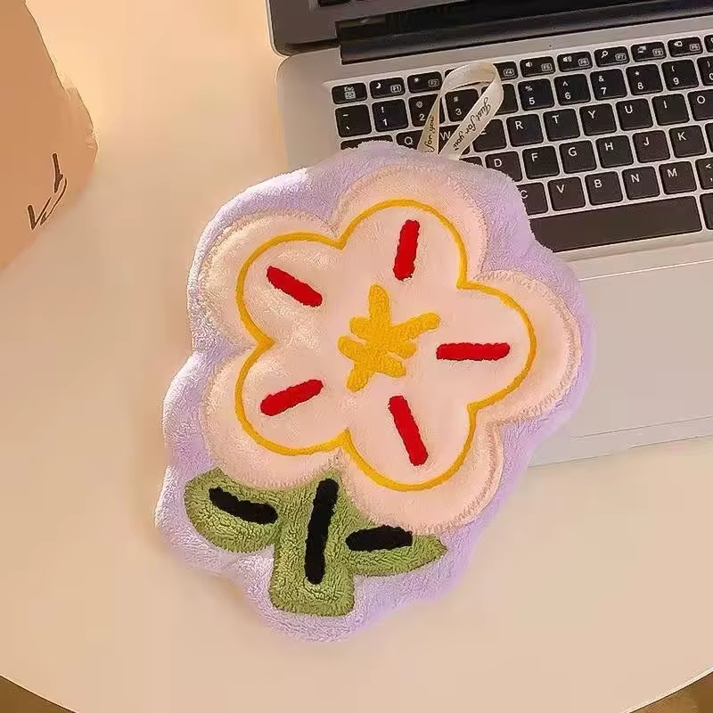 1 pièce 22x24cm Serviette de toilette en polaire corail motif fleur, à suspendre, pour cuisine et sa