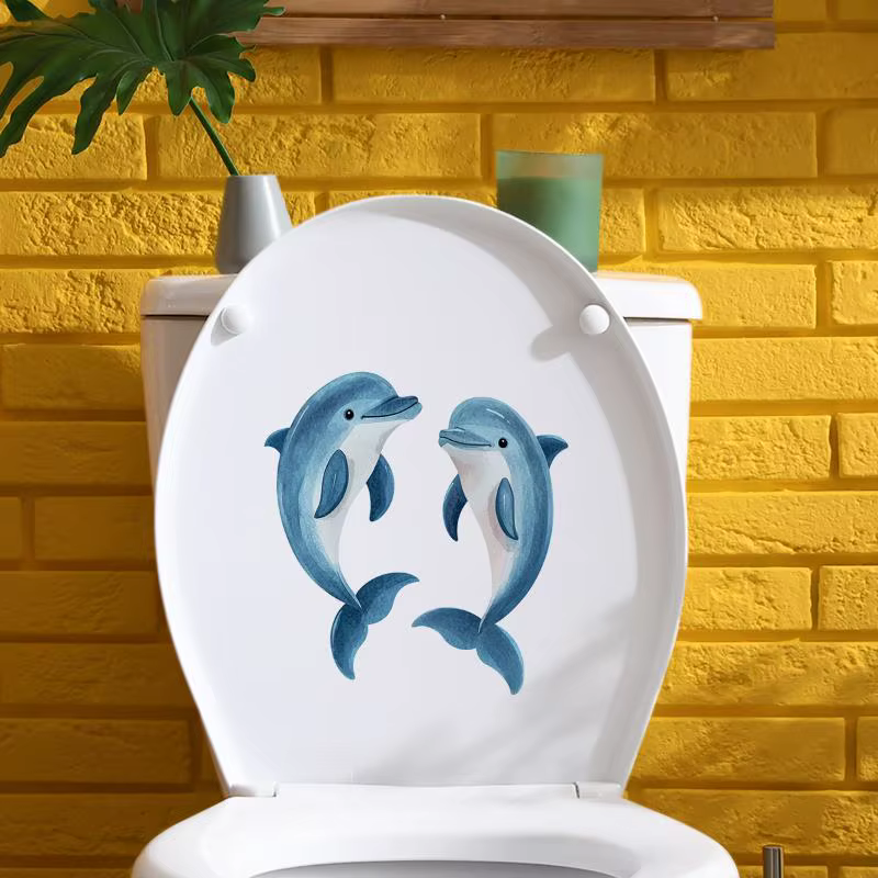 Autocollant de toilette en forme de cœur rose lumineux, dauphin, auto-adhésif, embellit la décoratio