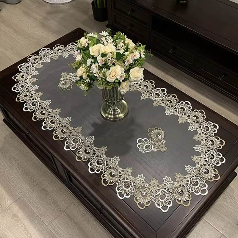 Nappe ovale européenne brodée, couverture de Table à manger, meuble TV en dentelle, chemin de Table,