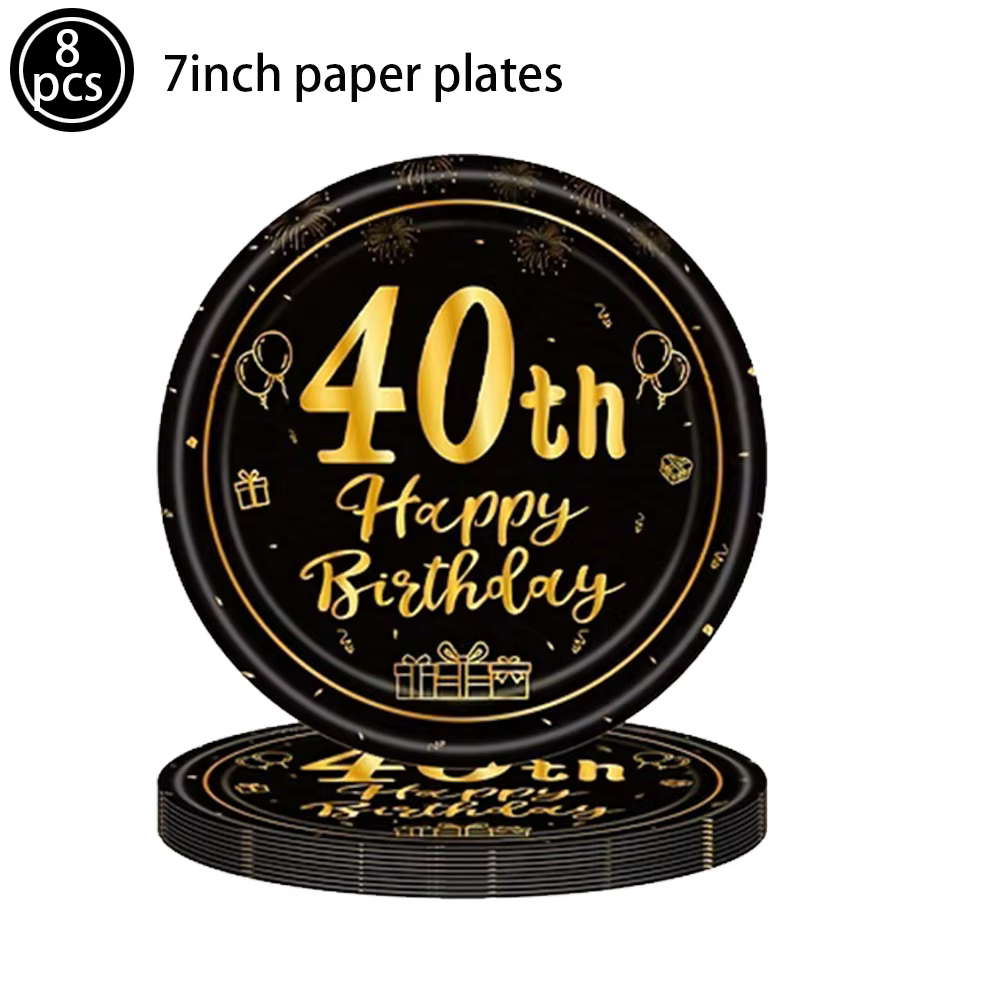 Fournitures de décoration de fête 40e anniversaire pour hommes et femmes, vaisselle jetable en or no