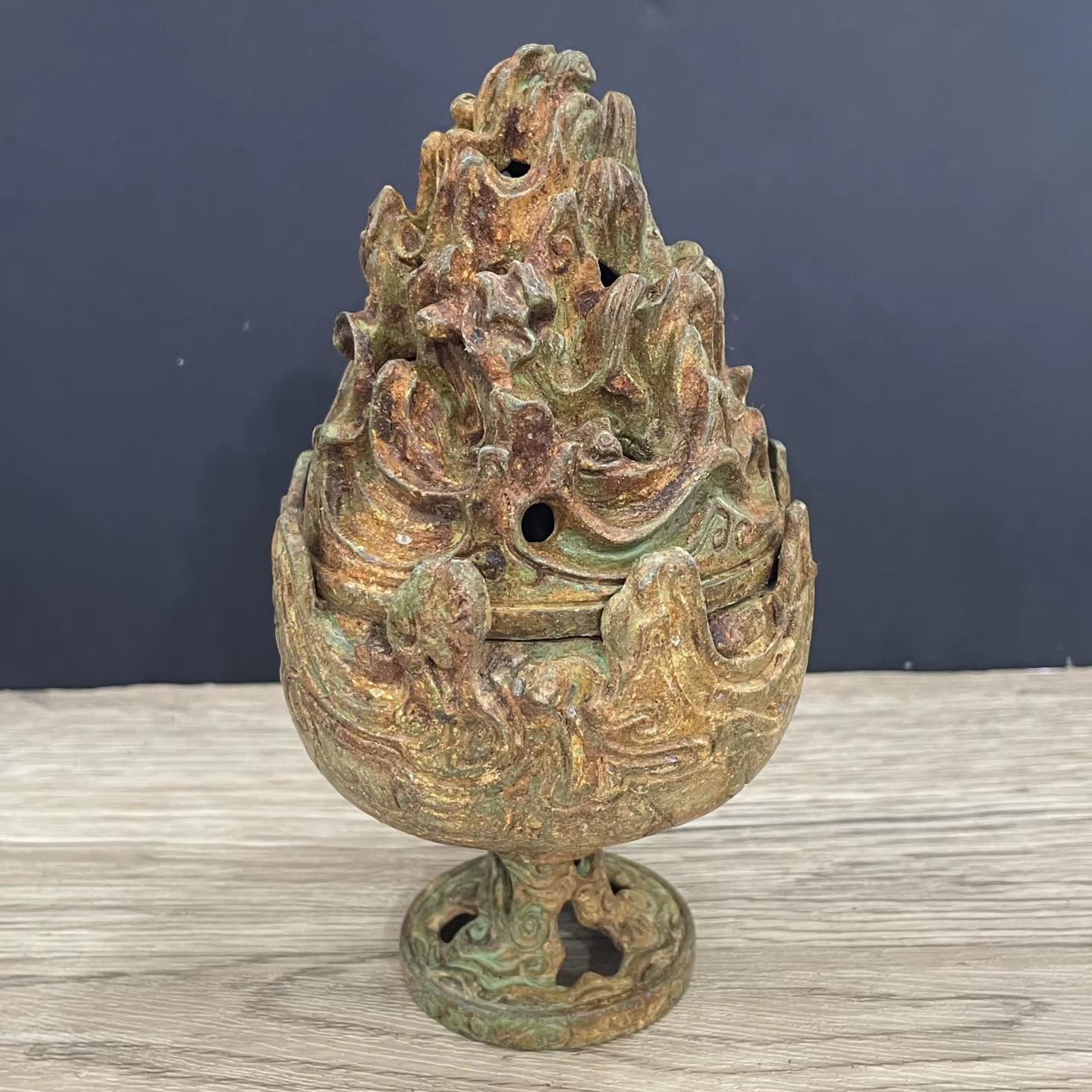 Brûleur d'encens en bronze de style antique de la dynastie Han, en forme de flamme, décoration d'int