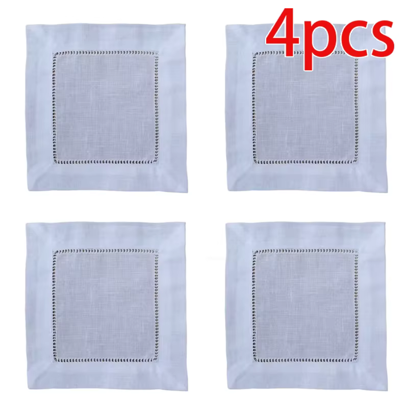 Serviettes de cocktail en lin blanc, serviettes de cocktail en tissu à ourlet festonné, serviettes d