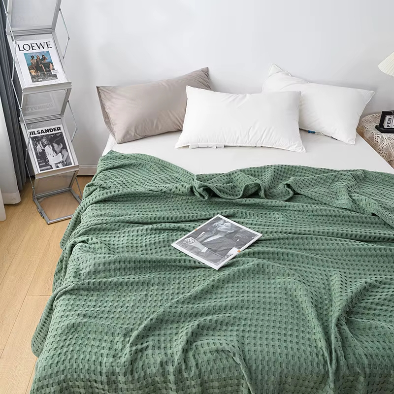 Jeté de couverture en coton à carreaux gaufré, couette d'été douce, climatisation solide, couverture