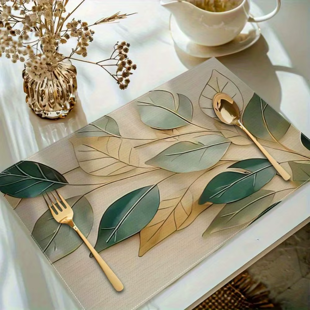 Ensemble de sets de table à motif de feuilles, style frais et délicat, durables et lavables en machi