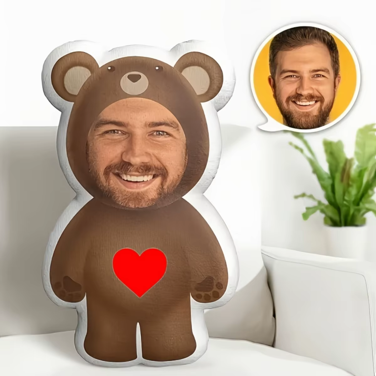 Oreiller en peluche photo personnalisé pour la maison - Cadeau personnalisé en forme d'ours avec vot