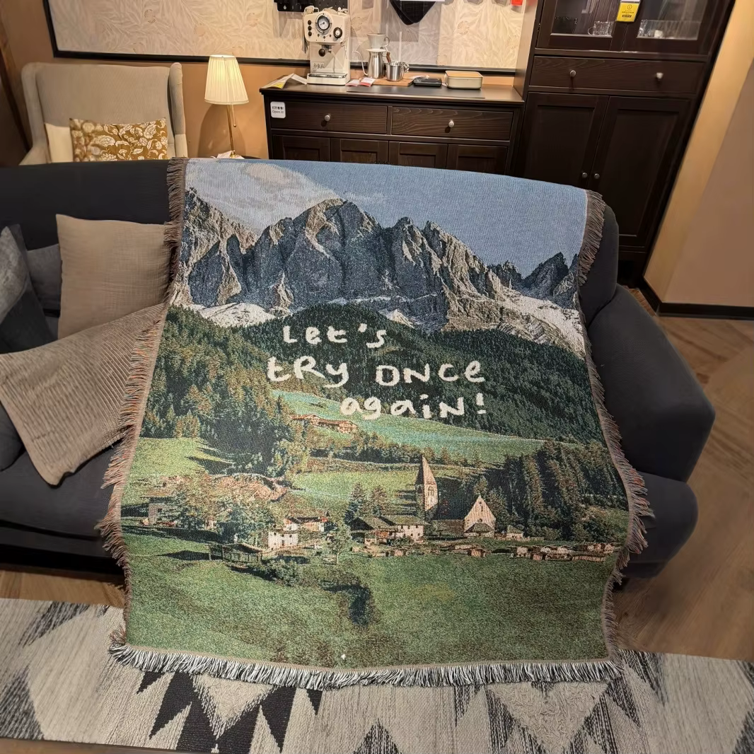 Housse de canapé avec décoration de paysage, couverture de loisirs, dessin animé, fil tricoté, couet