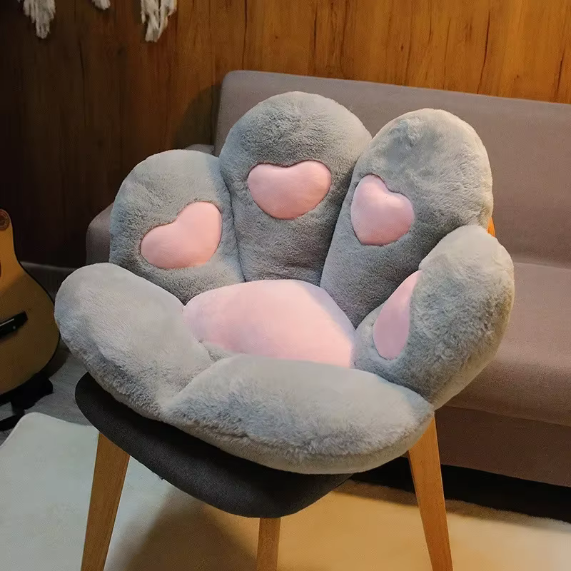 Coussin de chaise en peluche patte de chat mignon, coussin de siège confortable avec soutien lombair