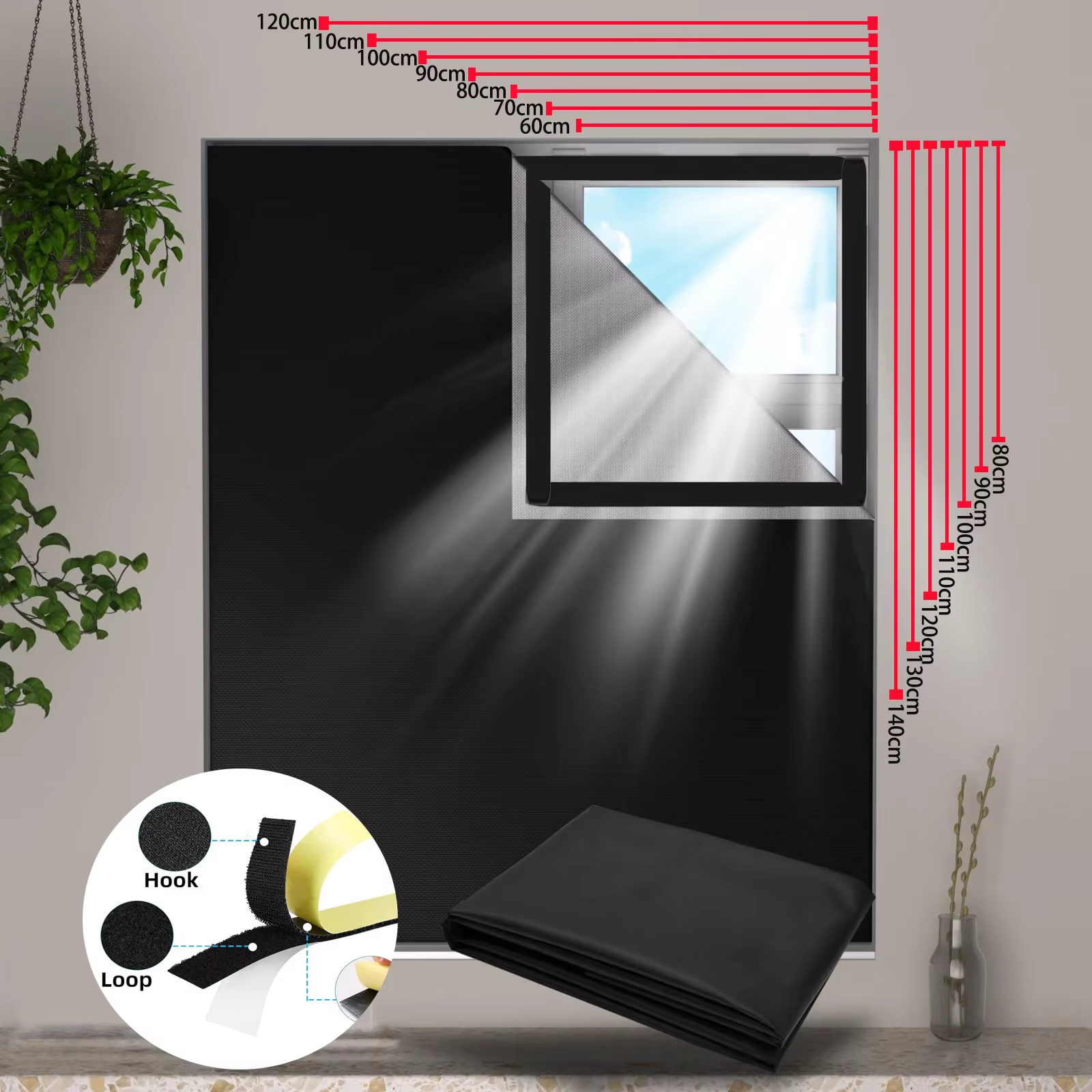 Rideau occultant 100% de taille personnalisable, sans perçage, pour fenêtre de voyage Portable avec 