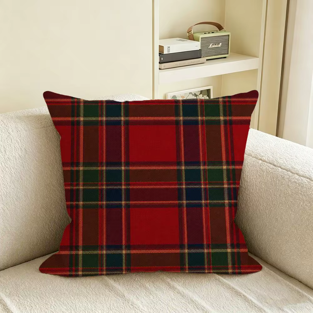 Housse de coussin à motif écossais en lin naturel, ensemble de taies d'oreiller, décoration tout-en-