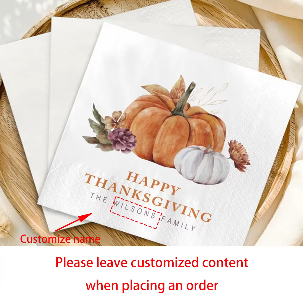 Serviettes personnalisées pour Thanksgiving, 40 pièces, décor d'automne citrouille, décor de Table p