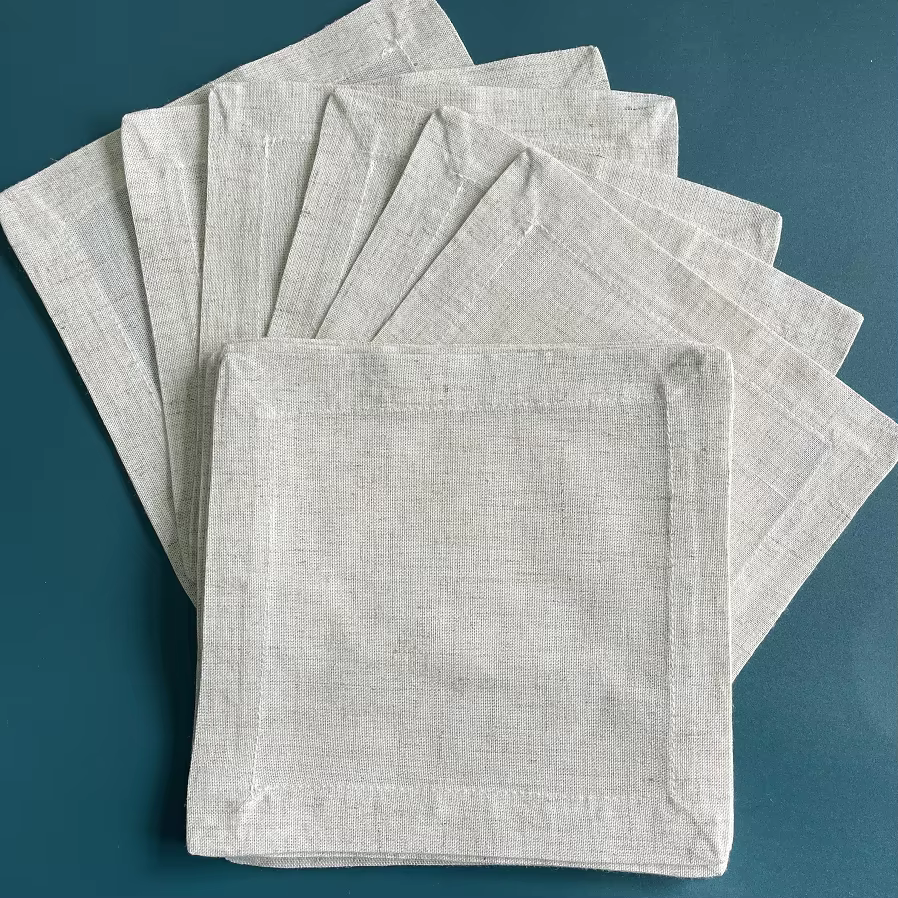 Serviette de Cocktail blanche à ourlet, 12 pièces, pour fête de mariage, nappe en lin, tissu en coto