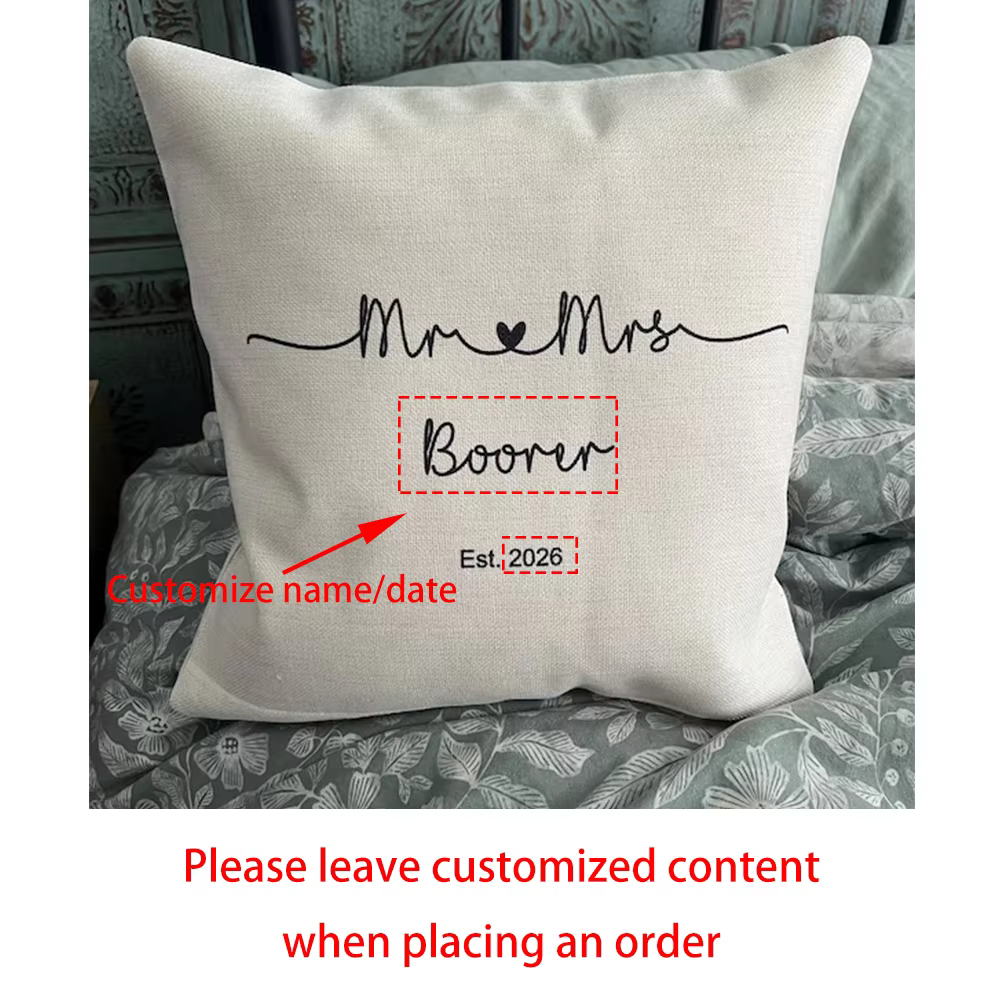 Coussin personnalisé Mr & Mrs, cadeau d'anniversaire de mariage, fête prénuptiale, enterrement de vi