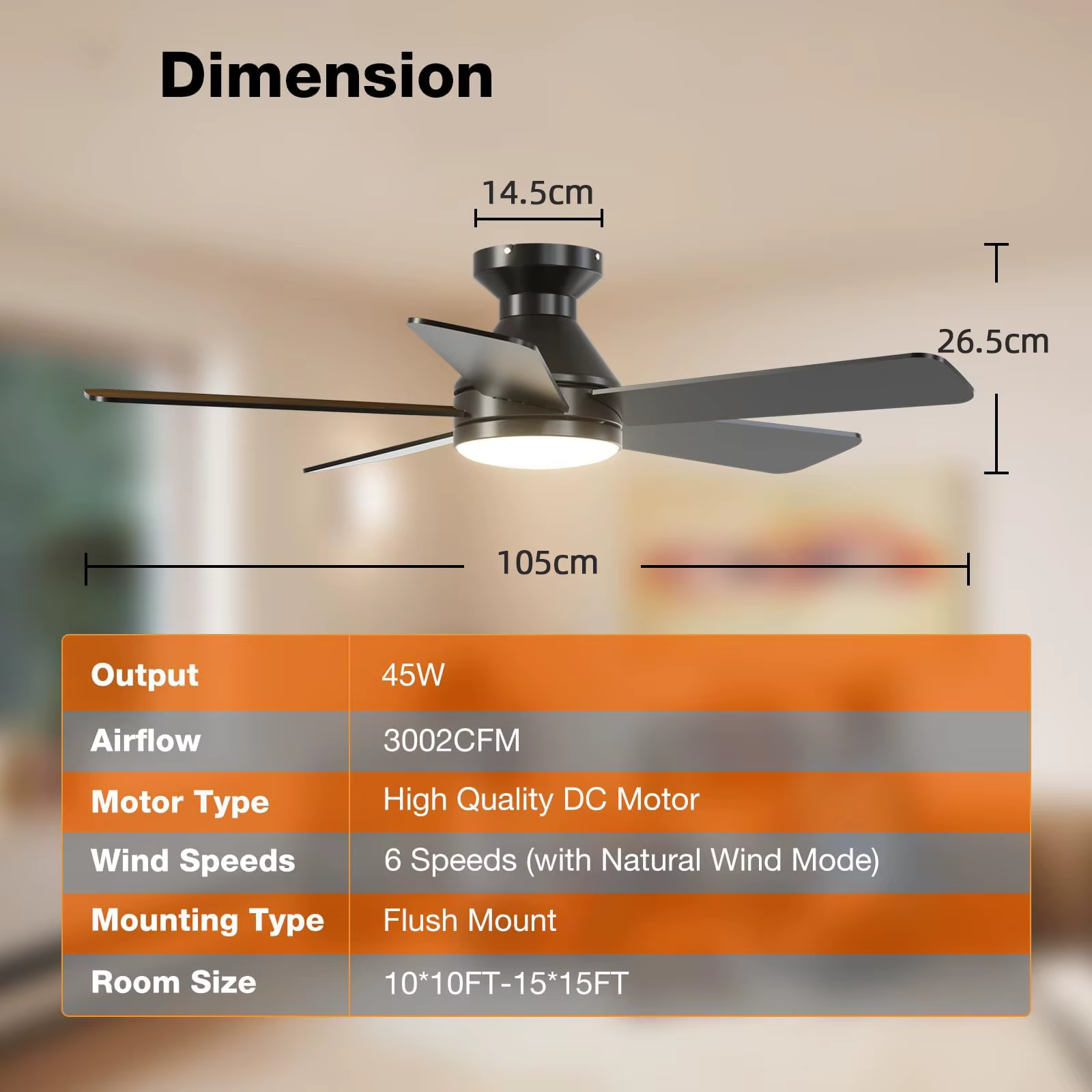 Ventilateur de plafond moderne avec lumière LED, ventilateur décoratif pour la maison, grand volume 