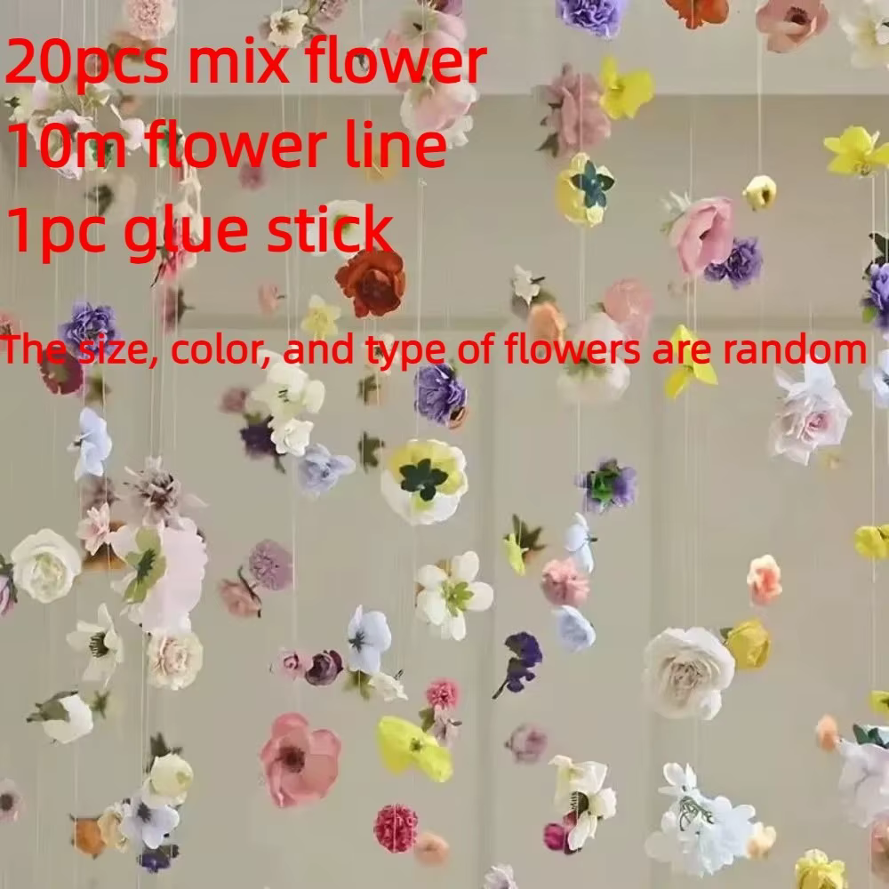 Rideau de fleurs artificielles flottantes de style bohème, rideau de fleurs en soie simulées romanti