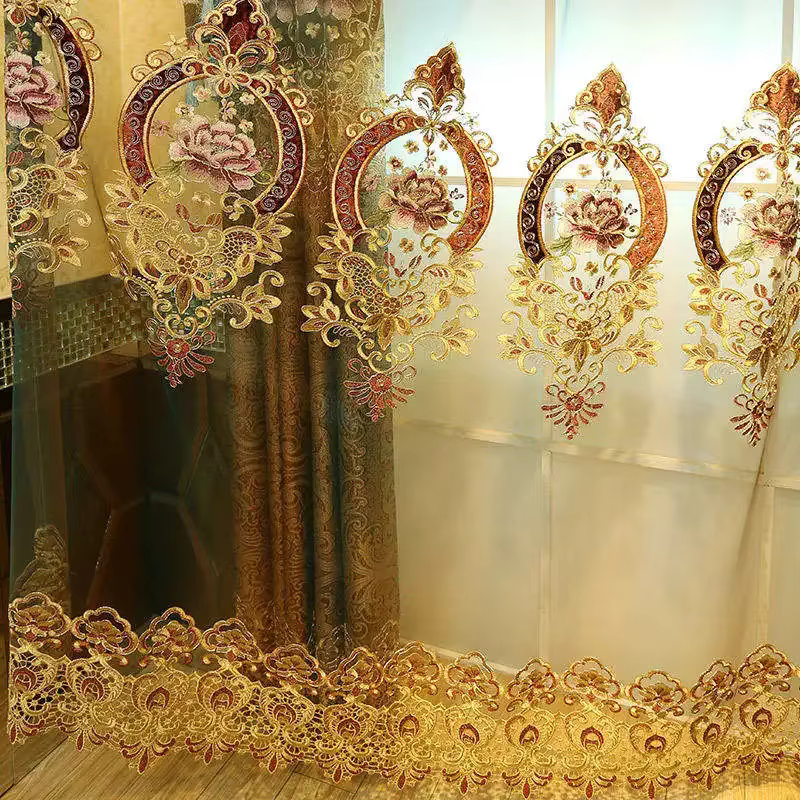 Rideaux d'ombrage brodés royaux de luxe européens pour le salon Rideau en voile de haute qualité pou