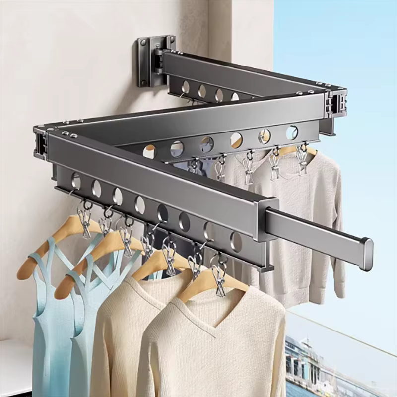 Séchoir à linge pliant pour balcon, télescopique, sans perçage, à fixation latérale ou murale, matér