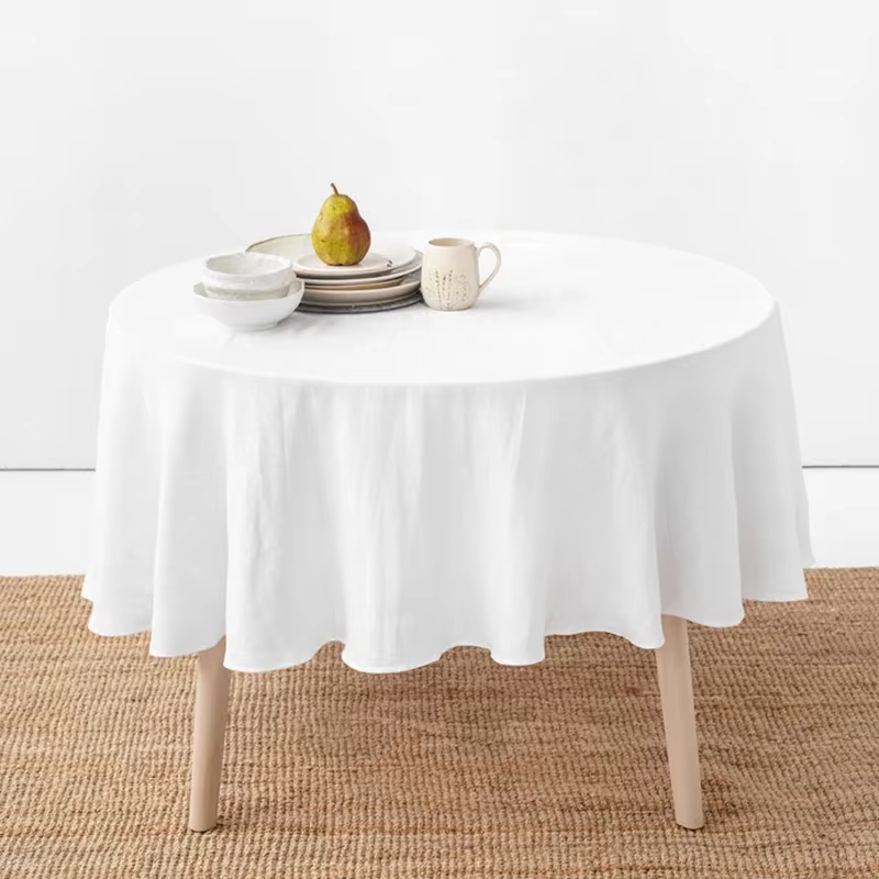 Nappe ronde 100% lin français, nappe naturelle lavable pour salle à manger, plein air, mariages et r