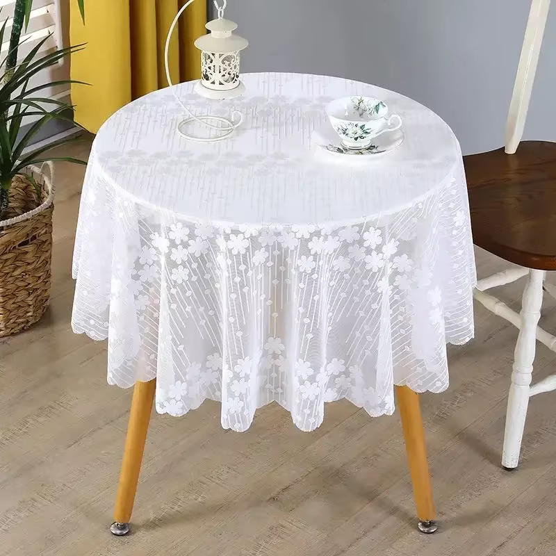 Nappe en tissu dentelle blanche, rectangulaire, ronde, Vintage, brodée, couverture de Table, décorat