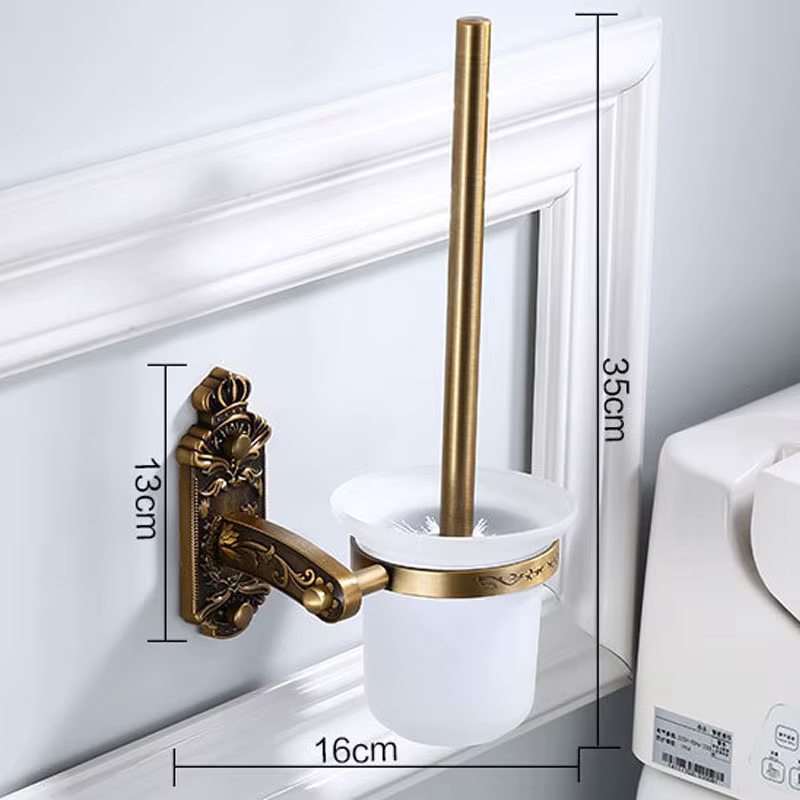 Porte-brosse mural en aluminium avec brosse, accessoires HOToilet, laiton antique, luxe