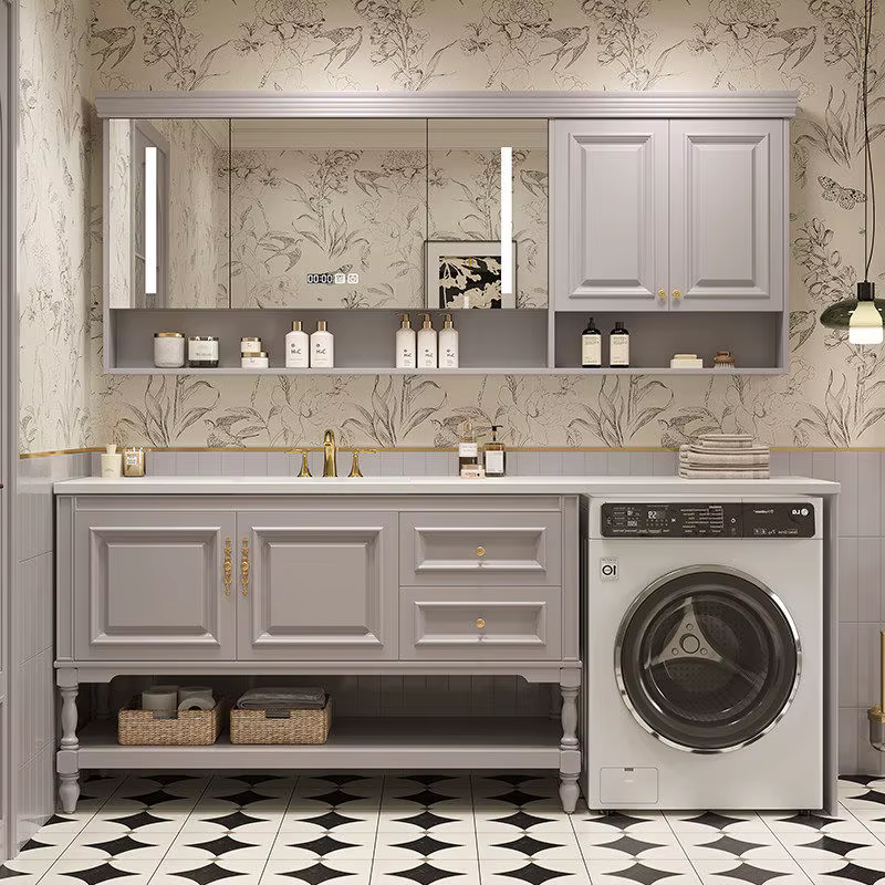 Ensemble de meubles de salle de bain en bois de chêne, style rétro américain, avec lavabo en granit 