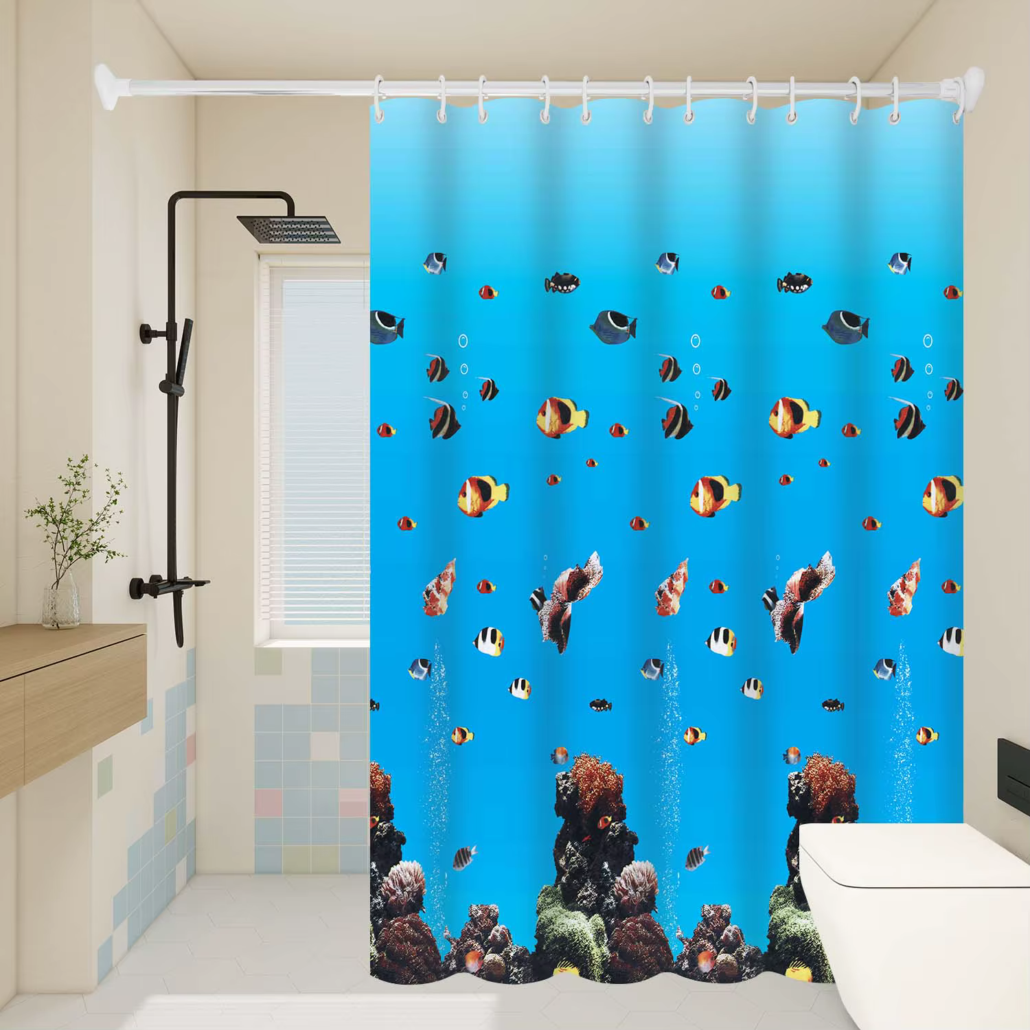 Rideau de douche imperméable en PEVA, 1 pièce, océan, vie marine, accessoires de salle de bain de pl