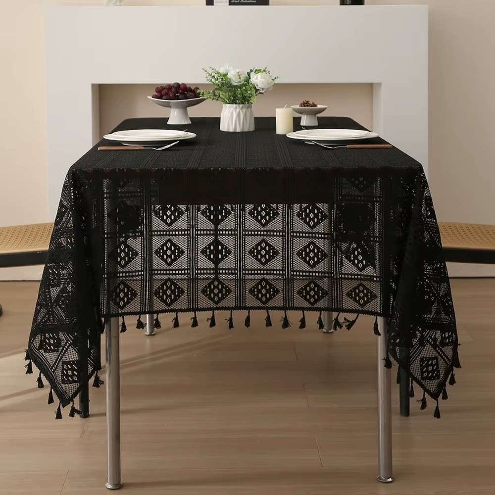 Nappe rectangulaire ajourée, résistante à la poussière, antidérapante, style rétro, motif à carreaux