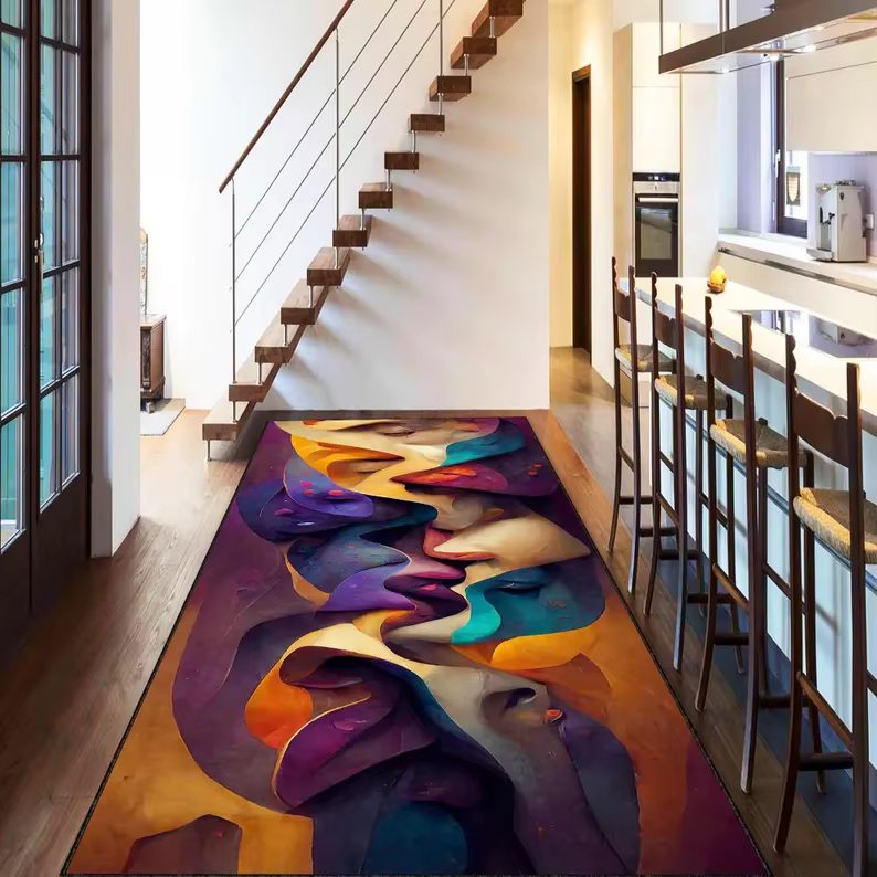 Tapis de couloir abstrait coloré, tapis d'art moderne, tapis long pour entrée, salon ou cuisine, tap