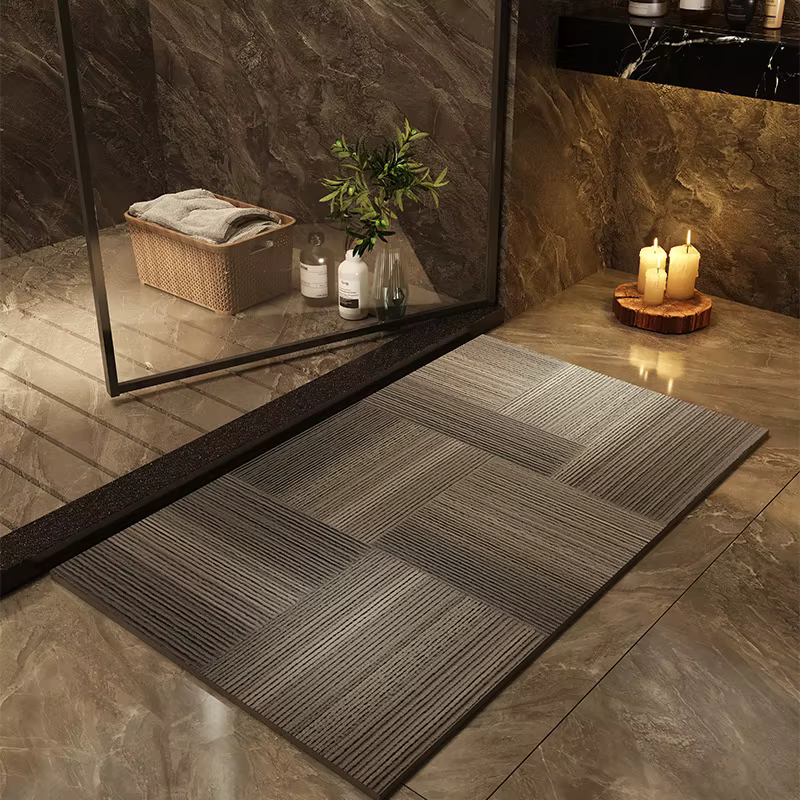 Tapis de bain gris géométrique terre de diatomées, Super absorbant, séchage rapide, antidérapant, fi
