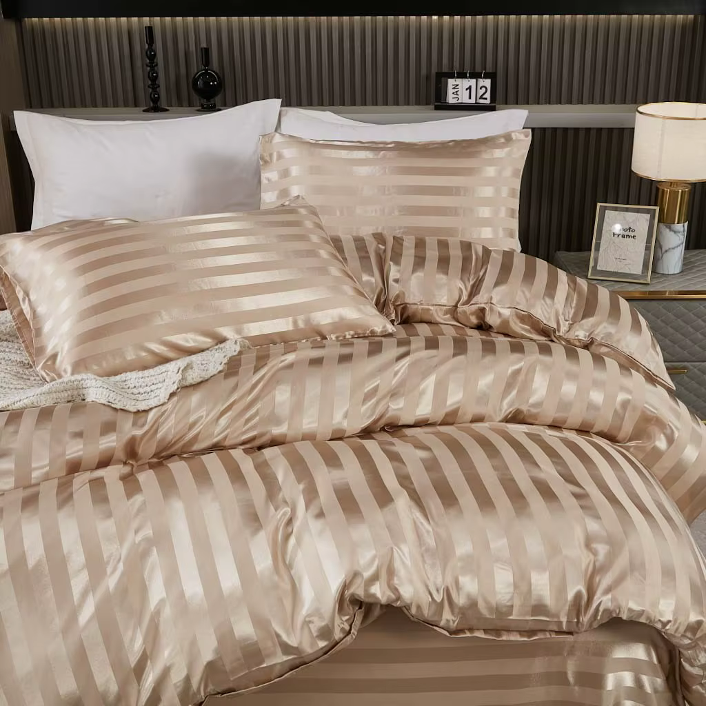 Ensemble de housse de couette rayée en satin, 2/3 pièces, housse de couette blanche luxueuse et soye