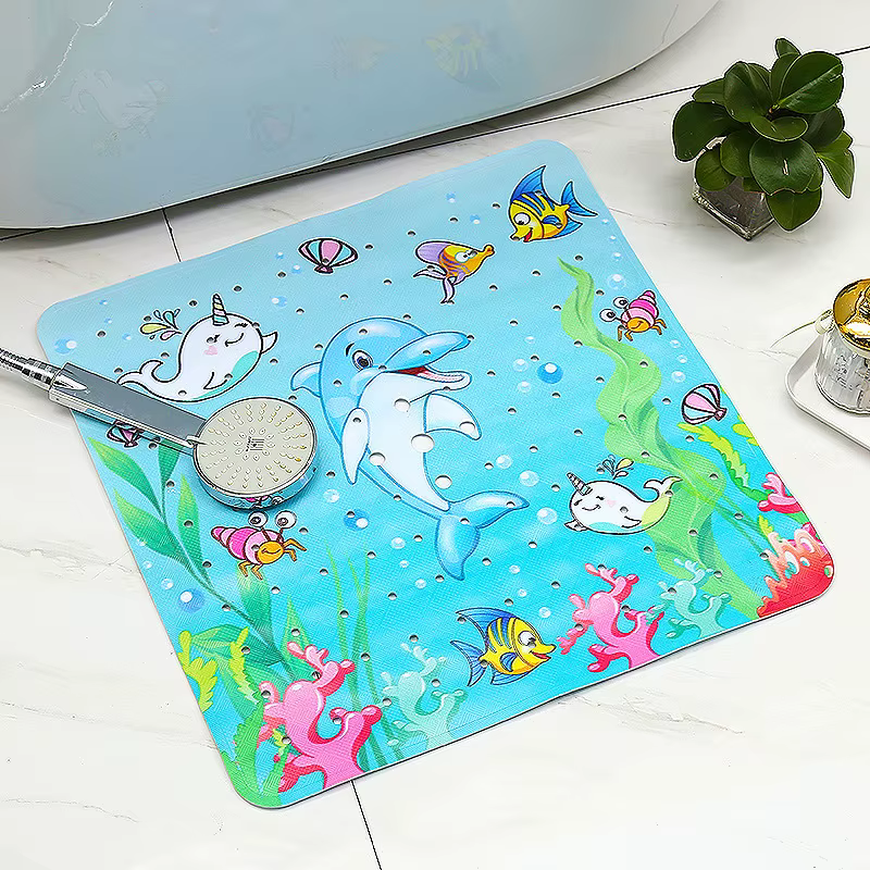 Tapis de bain carré en PVC, 53x53cm, mignon, dessin animé, antidérapant, pour douche, baignoire, ave
