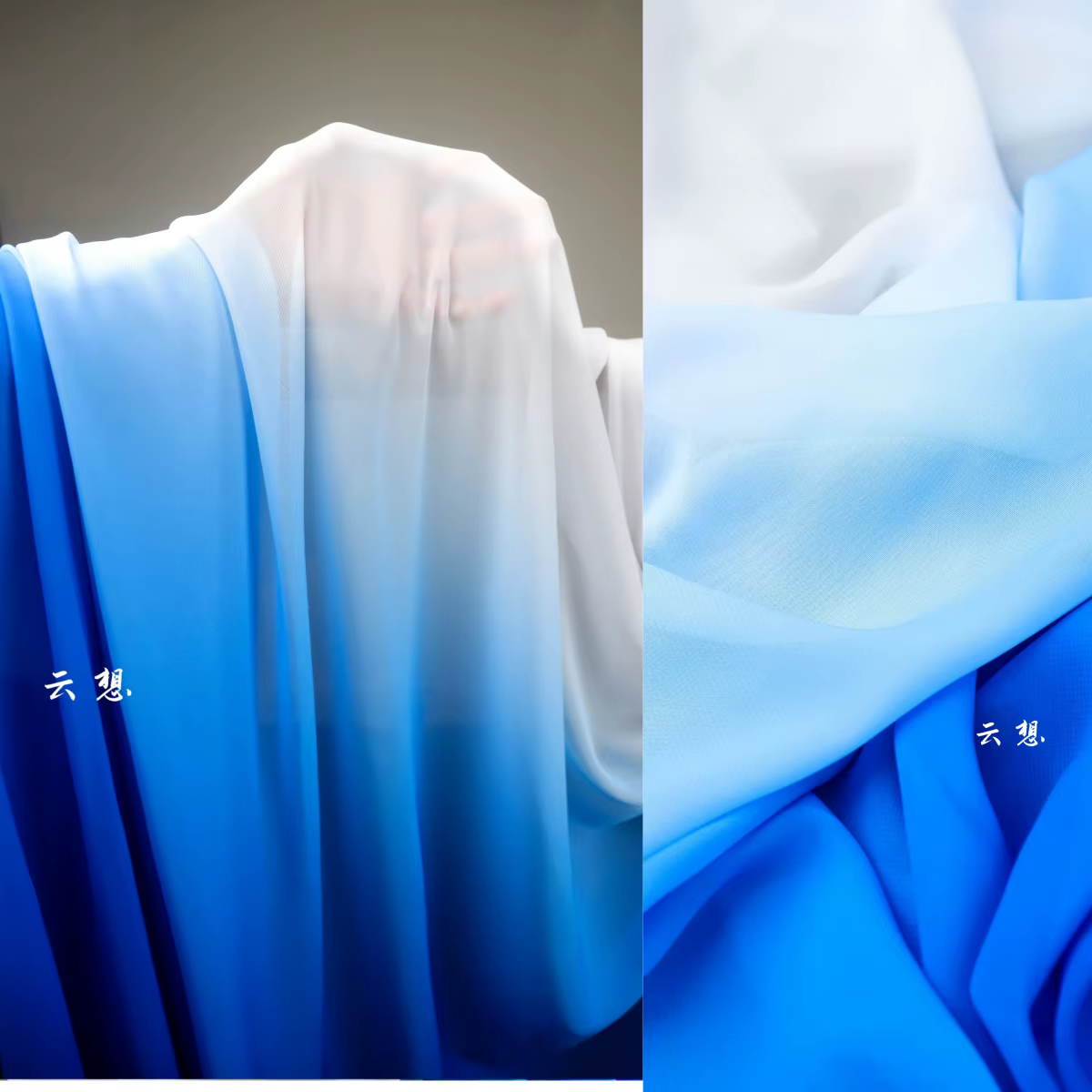 Rideaux en mousseline de soie dégradé bleu Royal, tissu brodé, drapé fluide Semi-transparent, robe H