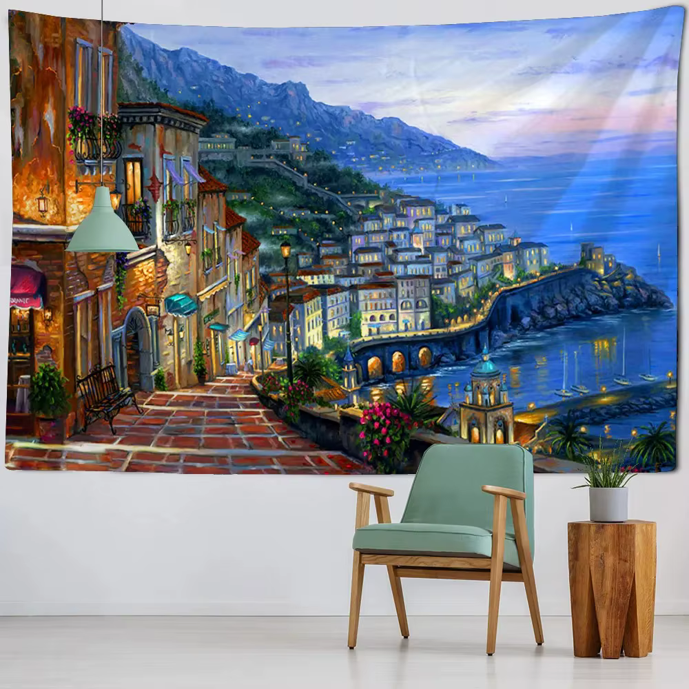 Décoration murale pour chambre à coucher, salon, vue sur la mer, peinture à l'huile, tapisserie, tis