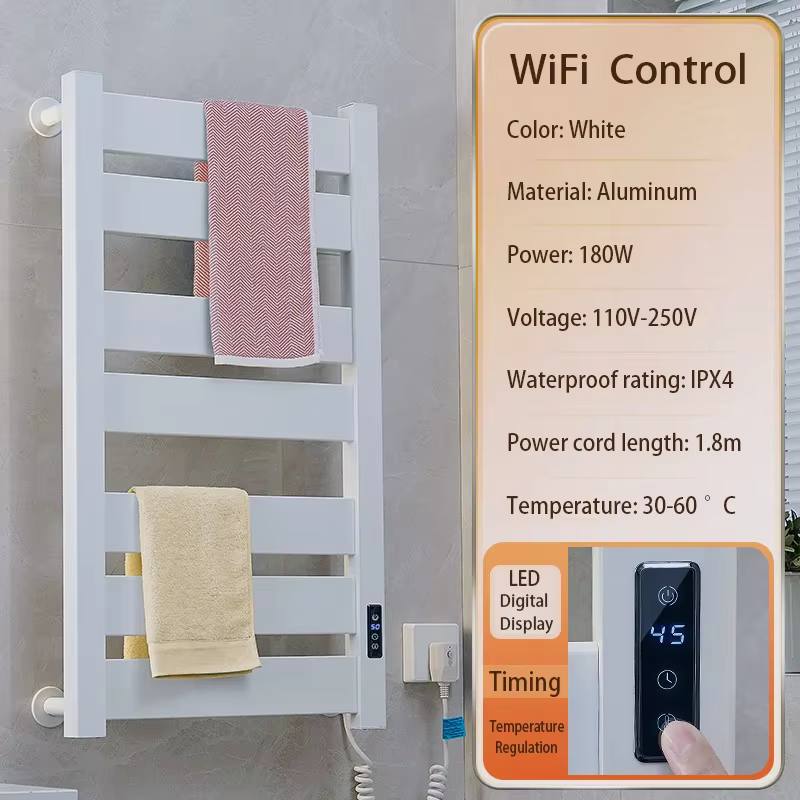 HOSmart-Sèche-serviettes électrique WiFi, serviette de bain blanche, séchage de la vaisselle métropo