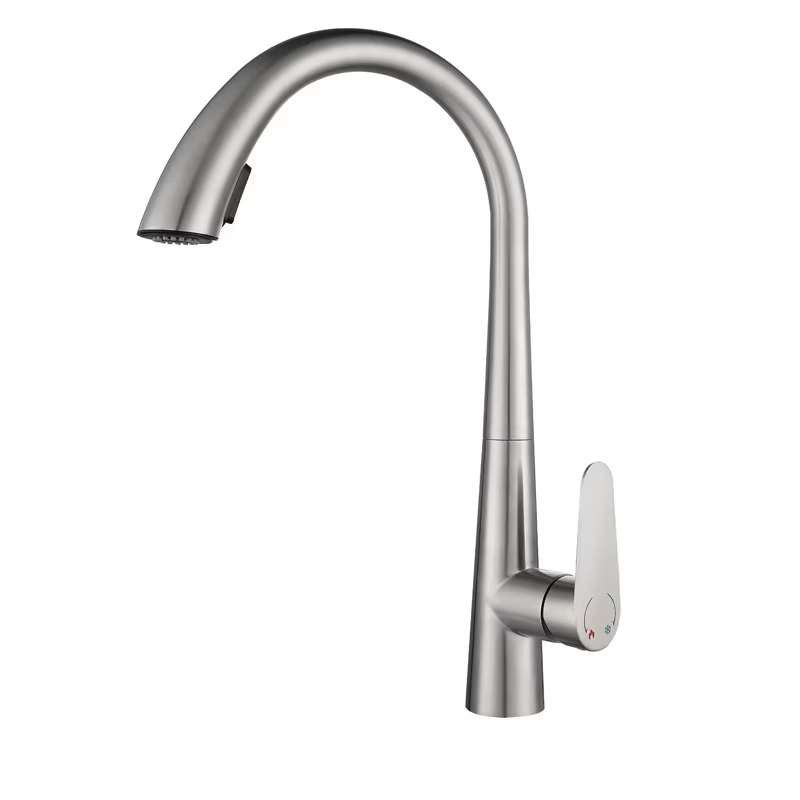 Robinet de cuisine en acier inoxydable doré, robinet de cuisine brossé doré pour eau chaude et froid