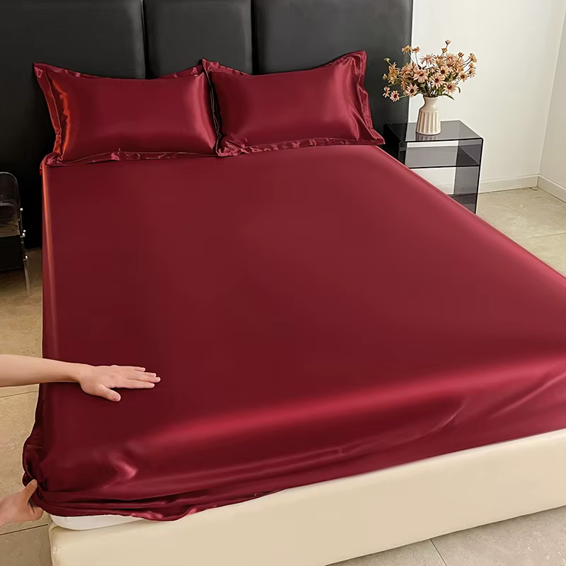 Drap-housse en satin uni tendance avec bande élastique pour matelas en rayonne, pour literie 140x200
