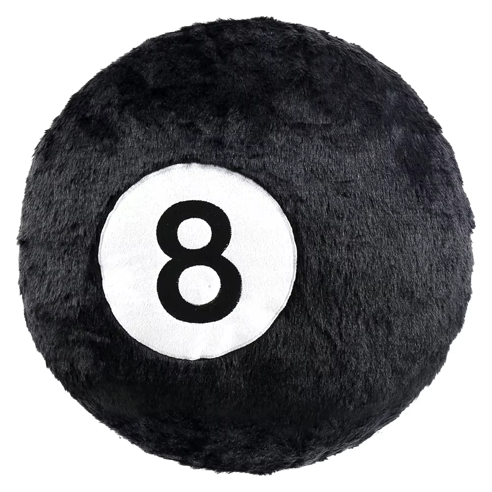 Coussin décoratif 35 cm en forme de boule de billard noire, en peluche, pour canapé, chambre et salo