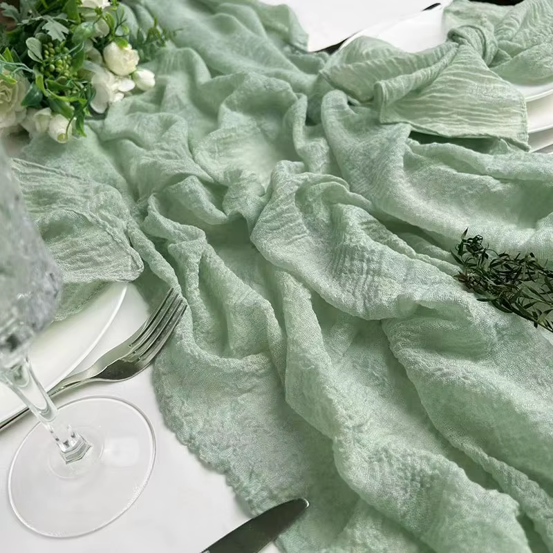 Chemin de Table en Gaze Vert Sauge, Étamine, Décor de Table, Salle à Manger, Vintage, ixde Mariage, 