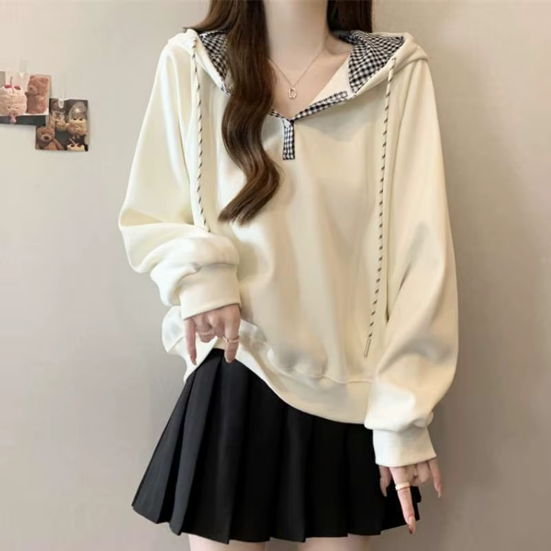 Sweat-shirt à capuche pour femmes Plaid années 90 Vintage coréen vêtements populaires manteau coton 