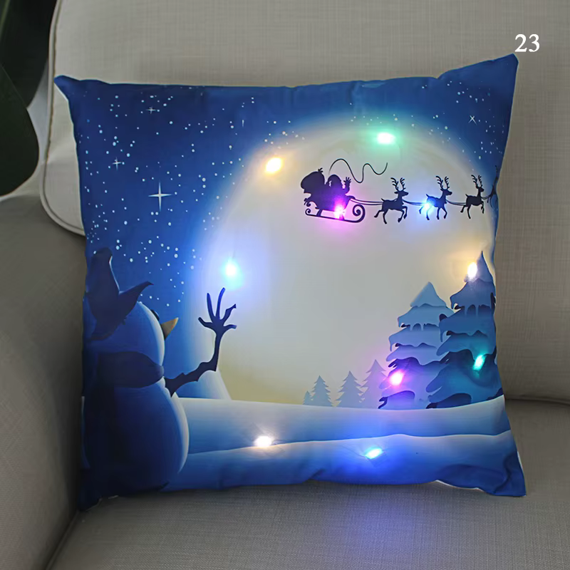 Housse de coussin de Noël LED, décorations lumineuses, Père Noël, bonhomme de neige mignon, coussin 