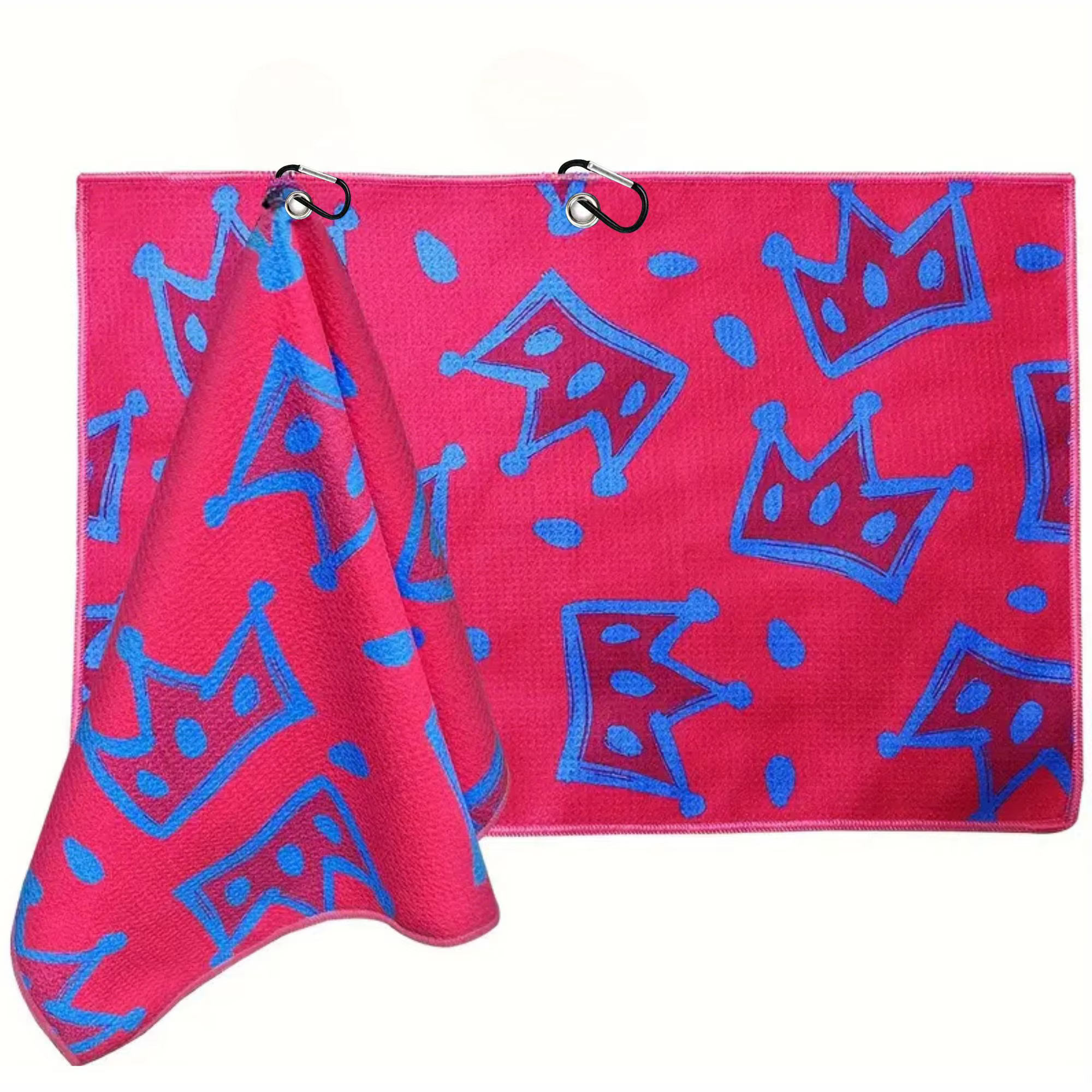 Serviette de golf élégante à imprimé géométrique rose et bleu – Super absorbante, cadeau parfait pou