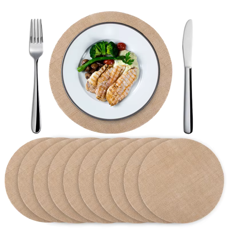 Lot de 4 sets de table ronds en lin et jute de 30 cm pour mariage, anniversaire, dîner, décoration d