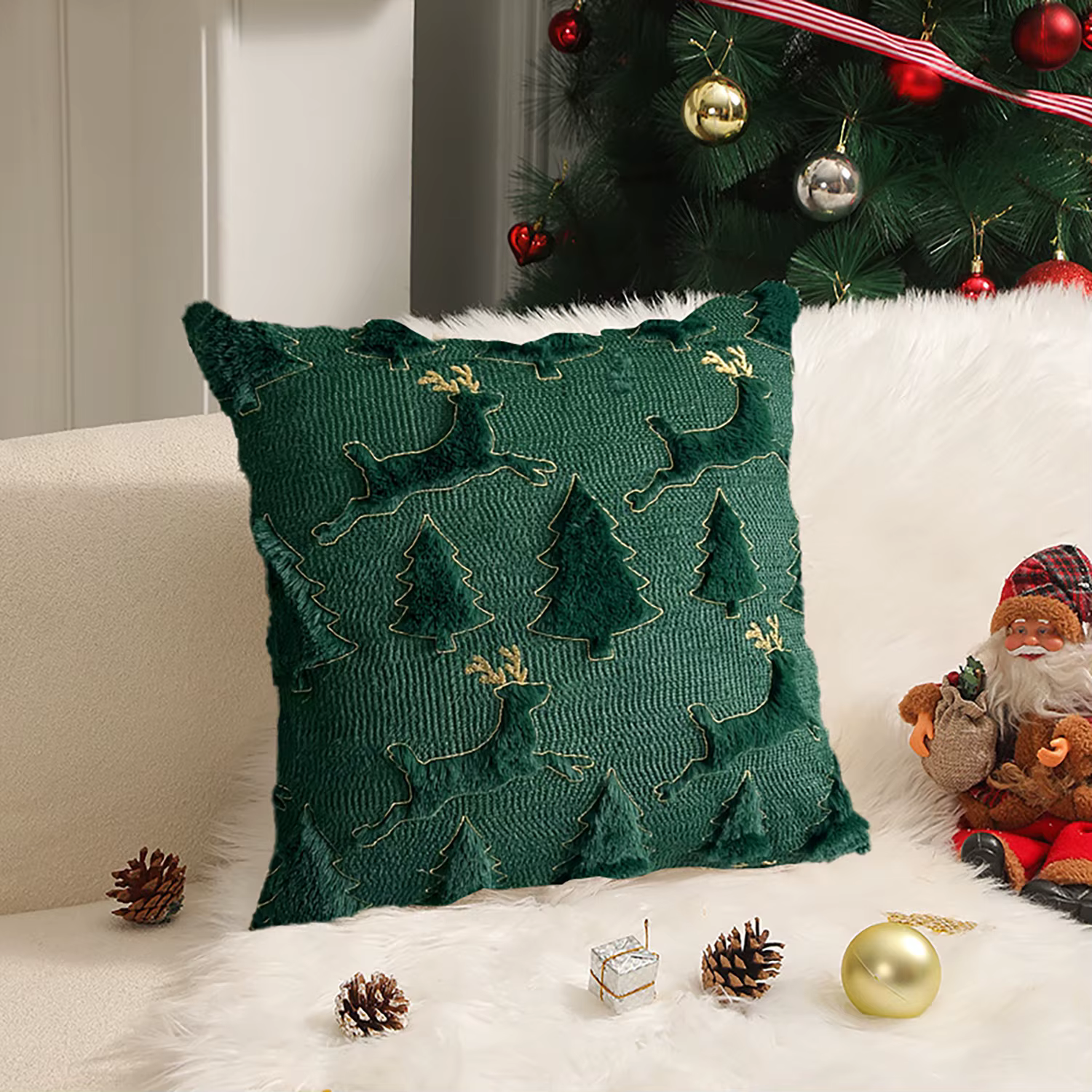 Housse de coussin décorative en peluche de noël, taie d'oreiller douce pour décoration de maison, sa